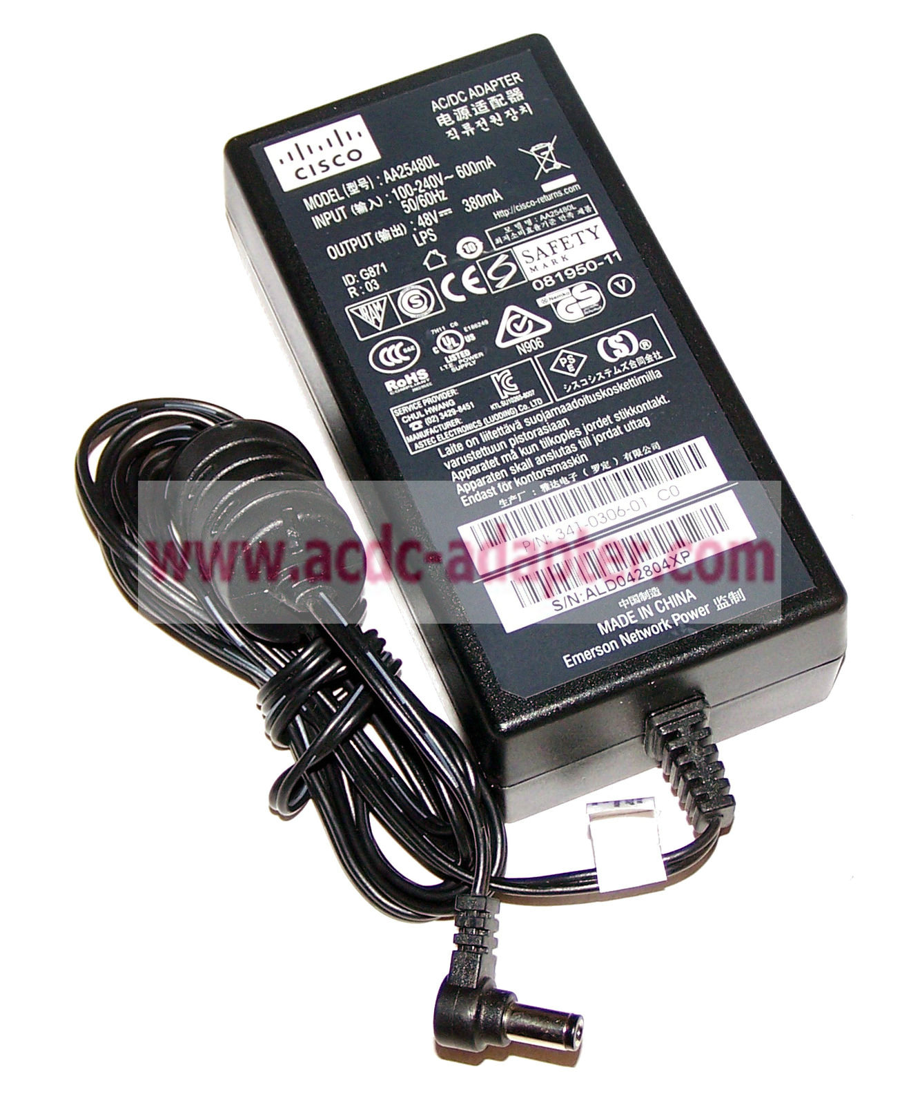 Brand New 48VDC 0.38A AA25480L AC Adapter for Cisco 341-0306-01 VOIP Telephone